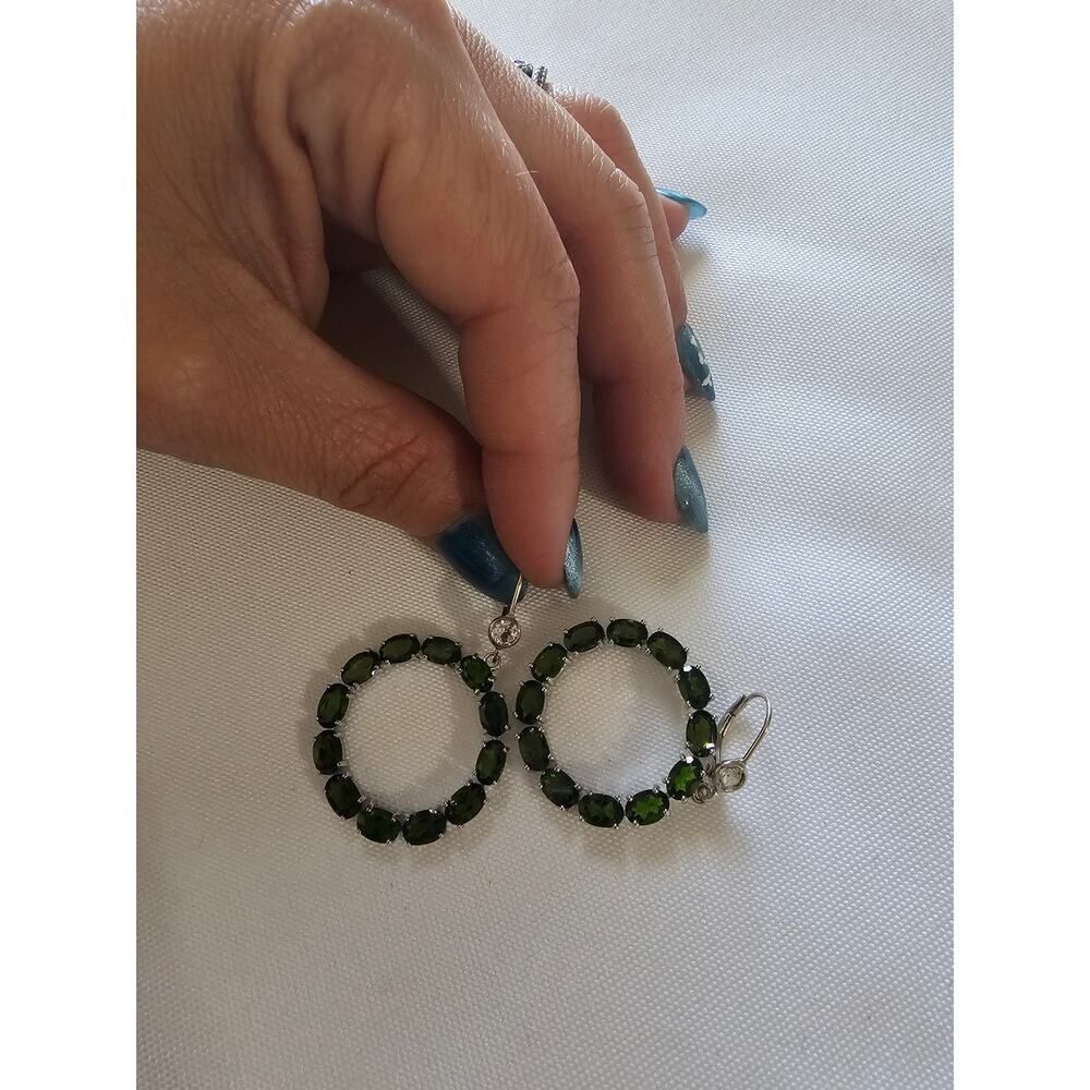 JTV Chrome Diopside White Topaz Earrings 11ct Rhodium over Silver Dangle Circle - Picture 4 of 11